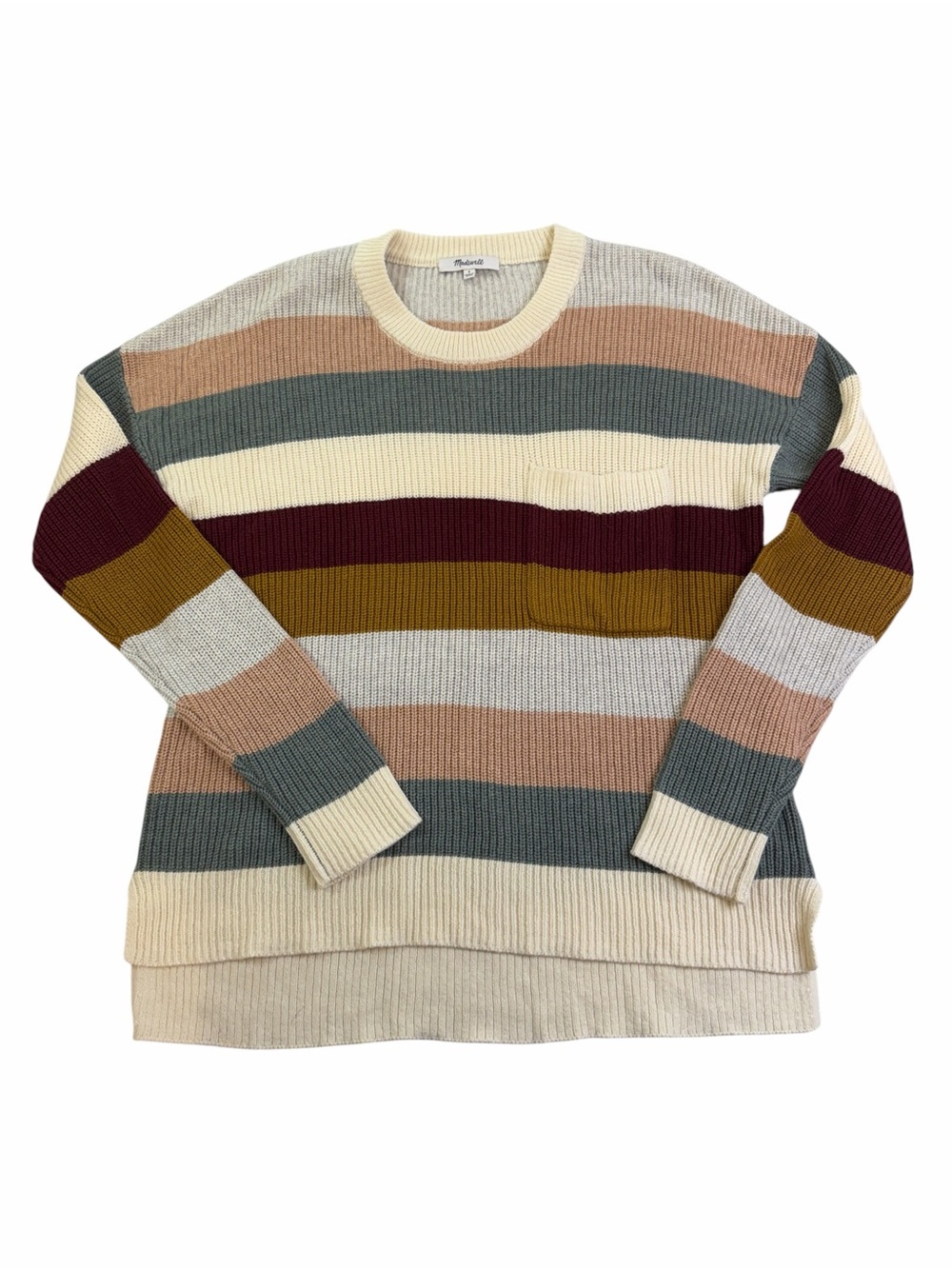Madewell Striped Crewneck Sweater in Cream, Olive, Burgundy & Mustard